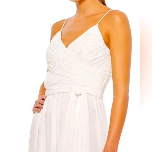 Mac Duggal NWT Chiffon Cross Ruched Top  Full Tiered length Wide Leg Jumpsuit XS - Picture 2 of 9